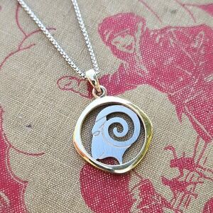 Aries Zodiac Ram Pendant Necklace Two Tone Silver Gold Tone Mixed Metal Jewelry